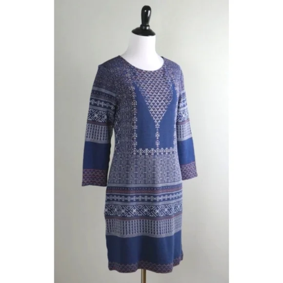 Like New BCBGMAXAZRIA Blue Purple Mini Dress Geo Print Long Sleeve Size Small - Picture 2 of 10